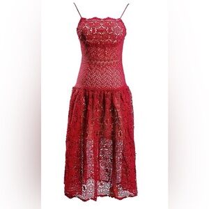 Circular floral red lace dress us4